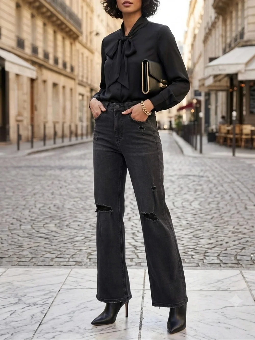 Altar'd State Distressed Black Jeans Womens Ripped Knee High Waisted